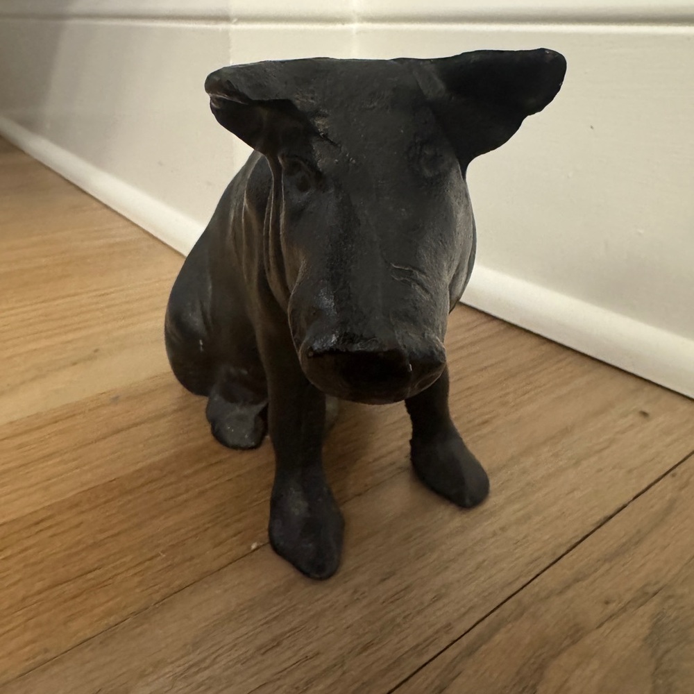 Vintage Black Cast Iron Pig Piggy Bank Doorstop Primitive Farm Decor 9 X 5 Inch